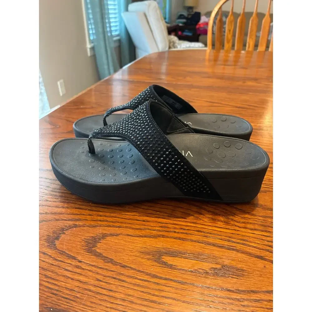 Vionic Naples Flip Flops Wedge Comfort Black Size 7